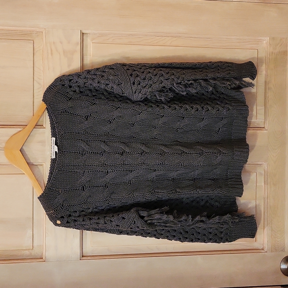 Cotton Autumn Cashmere oversized sweater with fringe, size M
